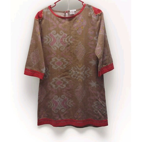 Sheridan French Brown And Fuchsia Dress Sz M Ikat Pattern Cotton Breathable - Picture 1 of 9